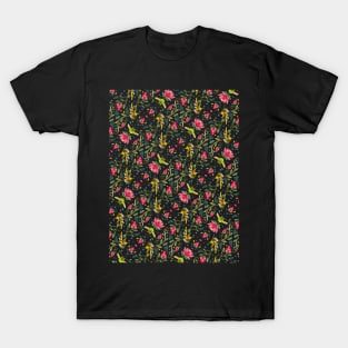 Dark Dynamic Sugarbird and Green Beetle Pattern T-Shirt